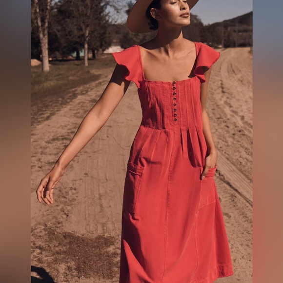 Anthropologie Dresses & Skirts - Pilcro Coral flutter sleeve Midi Dress size m